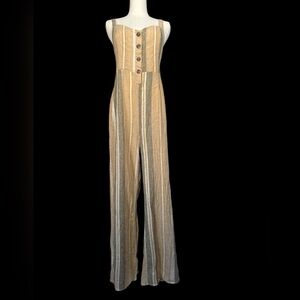Romeo &‎ Juliet Couture Beige and Gray Striped Jumpsuit